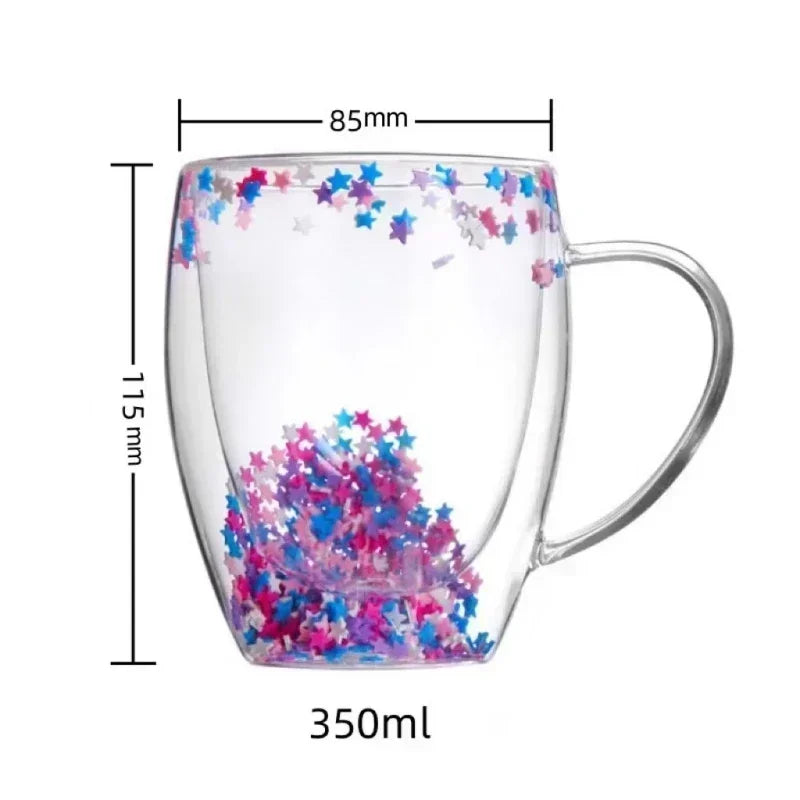 Caneca de café de vidro com parede dupla de 350 ml com alças,