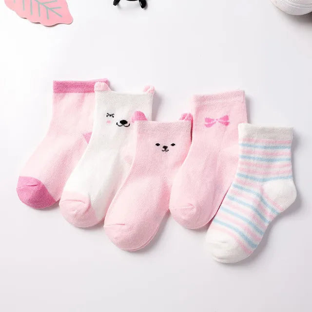 5 pares de meias infantis de algodão para meninos e meninas, bebês, fofas, de desenho animado