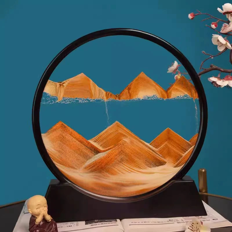 Ampulheta 3D Areia Movendo Areia Movendo Arte Imagem Redonda Vidro Profundo Mar Areia Paisagem