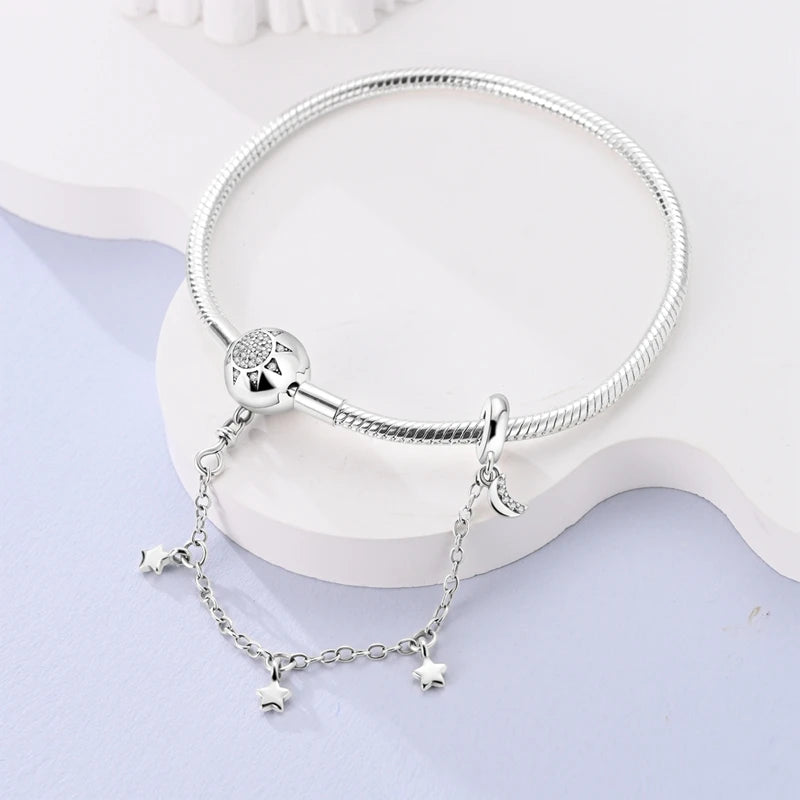 Novidades em prata esterlina 925, corrente de cobra, pulseiras com fecho de zircônia em formato de coração, berloques para panela, joias da moda, faça você mesmo, fabricação de presentes