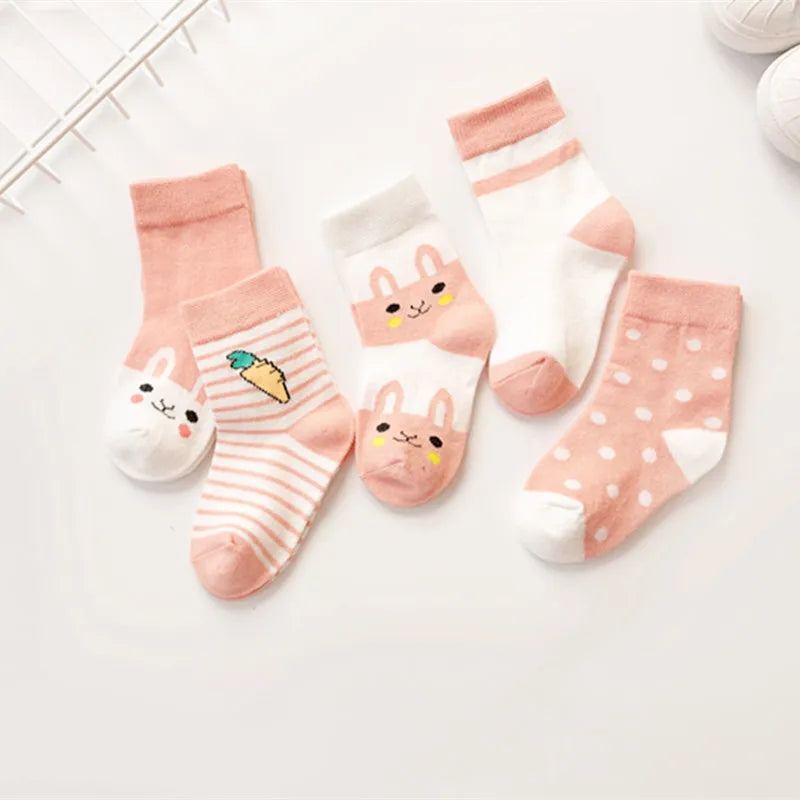 5 pares de meias infantis de algodão para meninos e meninas, bebês, fofas, de desenho animado