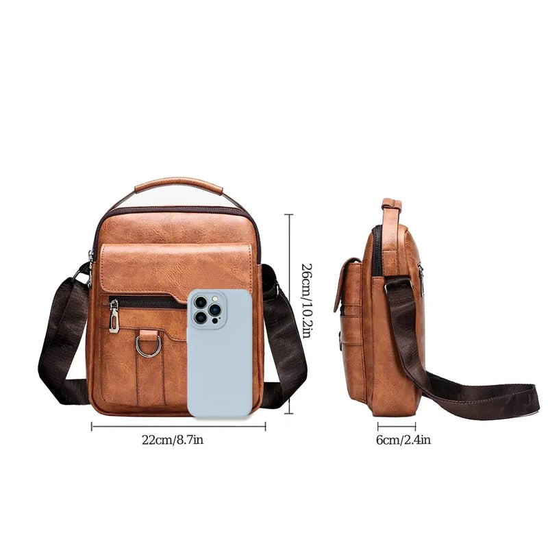 Bolsa transversal masculina vintage de couro, nova bolsa de ombro para homens, marrom, preta, bolsa mensageiro para negócios, com aba