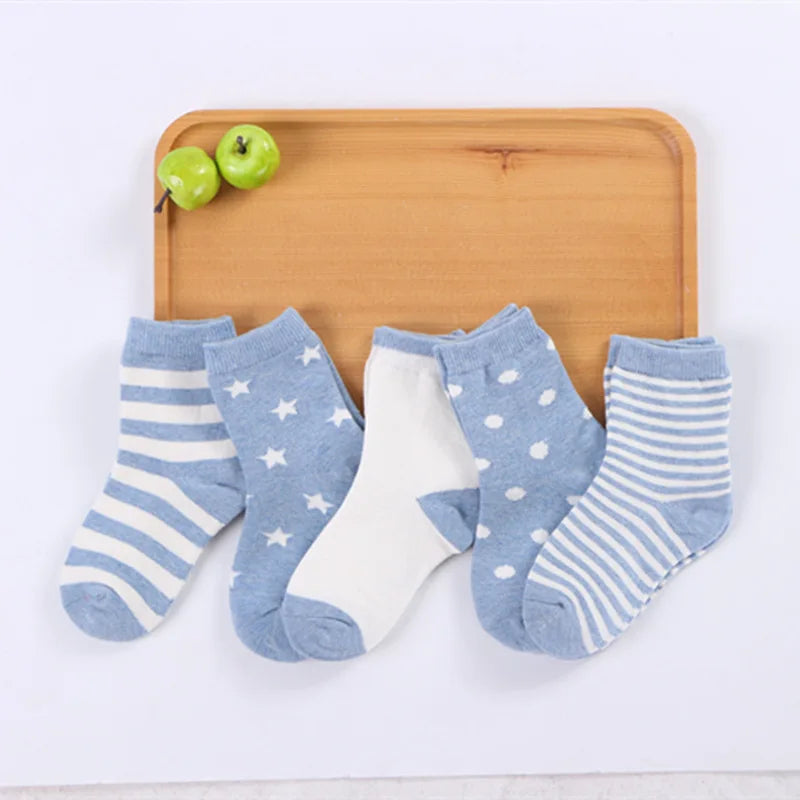 5 pares de meias infantis de algodão para meninos e meninas, bebês, fofas, de desenho animado