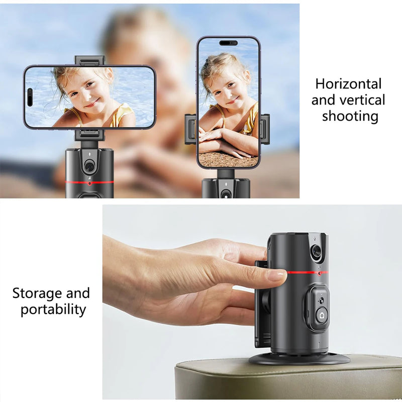 Suporte de telefone com rotação de 360° e rastreamento facial automático, dobrável com controle remoto e operação por gestos para transmissão ao vivo em smartphone