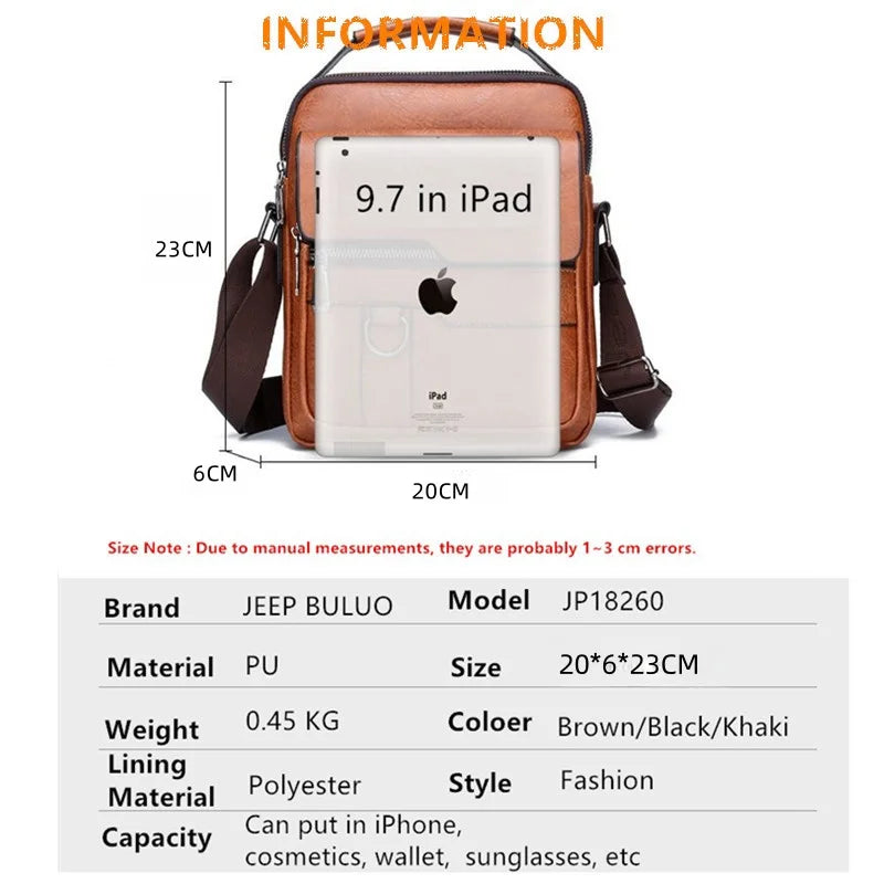 JEEP BULUO - Bolsas de mensageiro crossbody Bolsa de ombro casual de negócios Nova de couro de alta qualidade para homens Moda casual de negócios