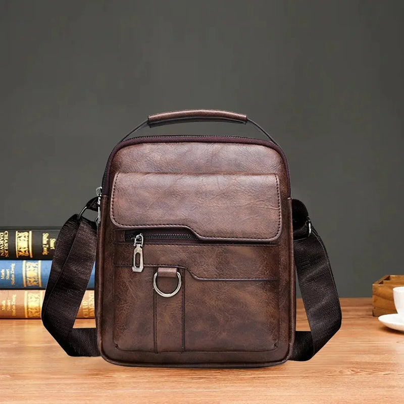 Bolsa transversal masculina vintage de couro, nova bolsa de ombro para homens, marrom, preta, bolsa mensageiro para negócios, com aba