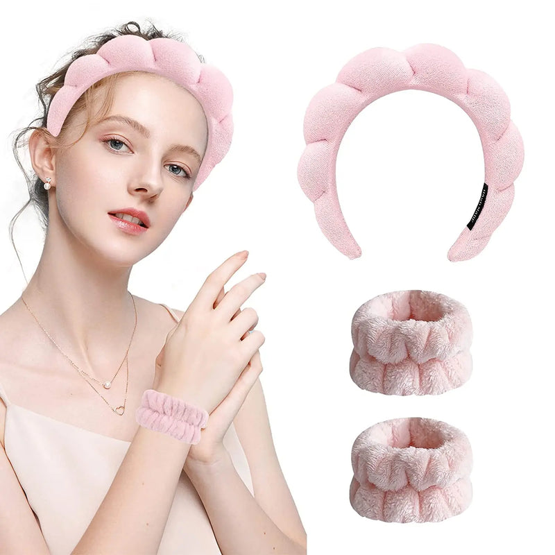 peças de pulseiras de microfibra da moda, scrunchies, faixa de cabeça fofa, faixa de cabeça de bolha para spa, lavagem do rosto, maquiagem, banho, cuidados com a pele