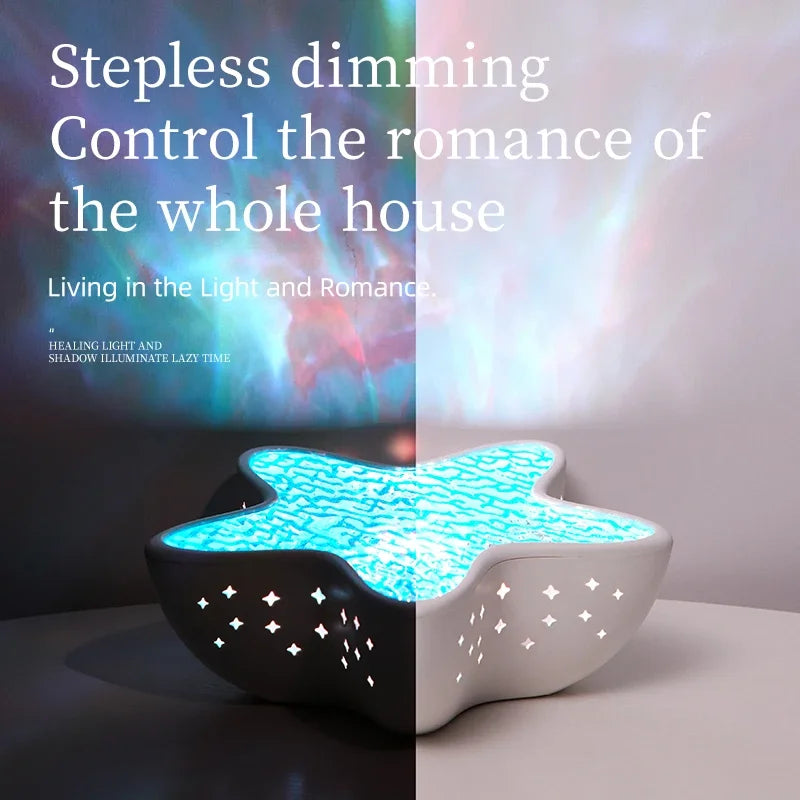 Luminária de mesa LED com luz noturna recarregável Starfish, projetor de ondas do oceano do norte, romântica para decoração de mesa e festival de quarto