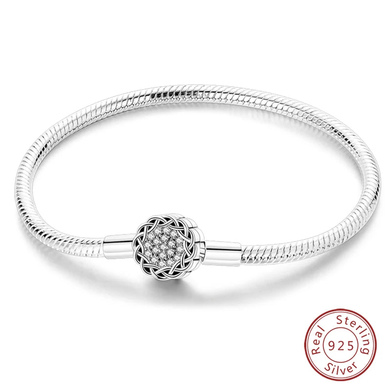 Novidades em prata esterlina 925, corrente de cobra, pulseiras com fecho de zircônia em formato de coração, berloques para panela, joias da moda, faça você mesmo, fabricação de presentes