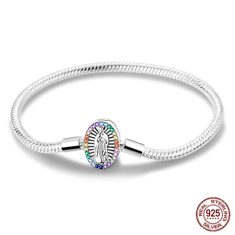 Novidades em prata esterlina 925, corrente de cobra, pulseiras com fecho de zircônia em formato de coração, berloques para panela, joias da moda, faça você mesmo, fabricação de presentes
