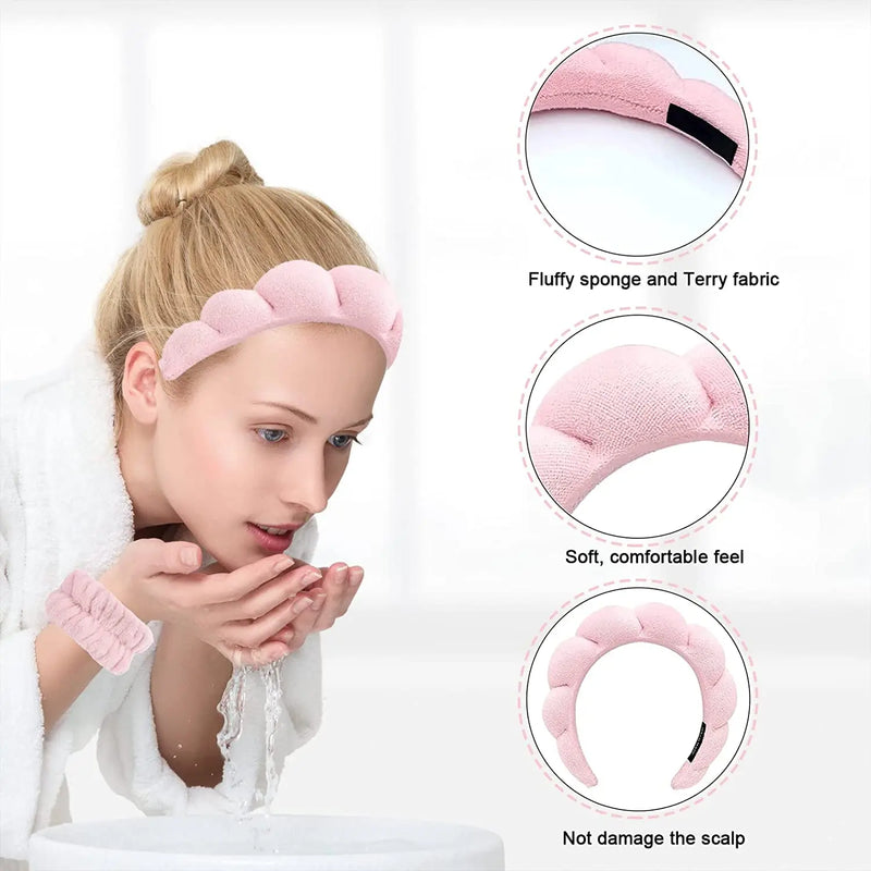 peças de pulseiras de microfibra da moda, scrunchies, faixa de cabeça fofa, faixa de cabeça de bolha para spa, lavagem do rosto, maquiagem, banho, cuidados com a pele