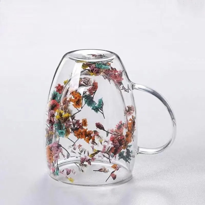 Caneca de café de vidro com parede dupla de 350 ml com alças,