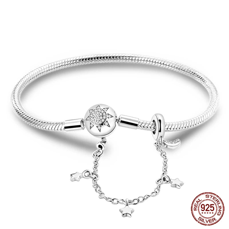 Novidades em prata esterlina 925, corrente de cobra, pulseiras com fecho de zircônia em formato de coração, berloques para panela, joias da moda, faça você mesmo, fabricação de presentes