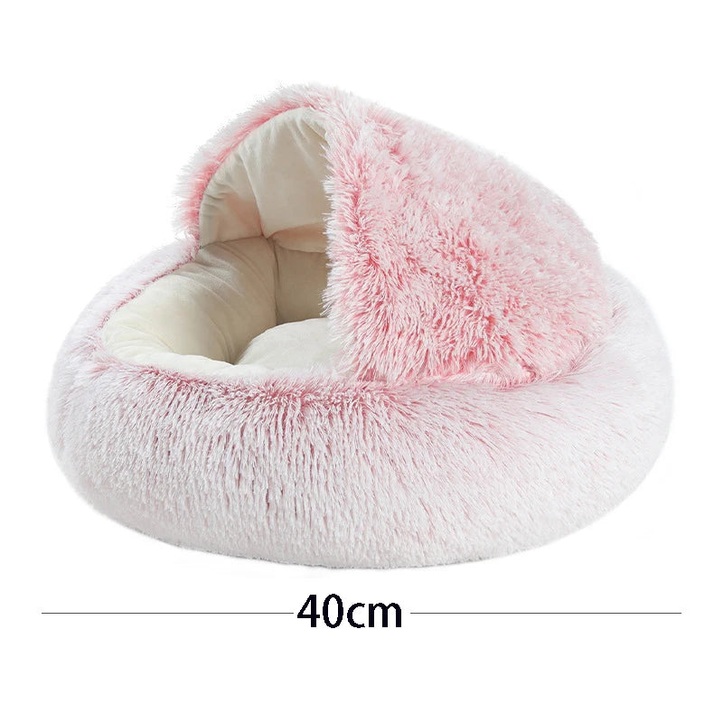 Cama macia de pelúcia para animais de estimação com capa, cama redonda para gatos, colchão para animais de estimação, ninho quente para dormir em cães pequenos e gatinhos