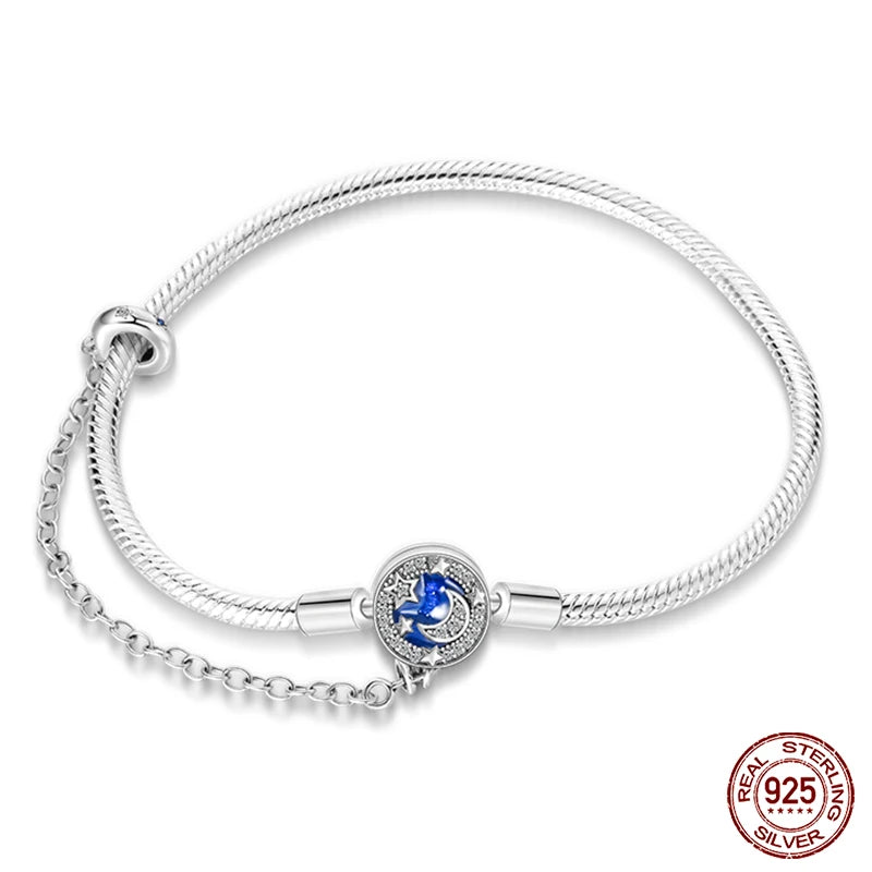 Novidades em prata esterlina 925, corrente de cobra, pulseiras com fecho de zircônia em formato de coração, berloques para panela, joias da moda, faça você mesmo, fabricação de presentes