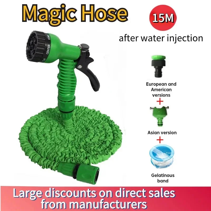 Mangueira expansível mágica de 7,5 m e 15 m, para irrigação de jardim doméstico, pulverizador de água multifuncional para limpeza de jardinagem