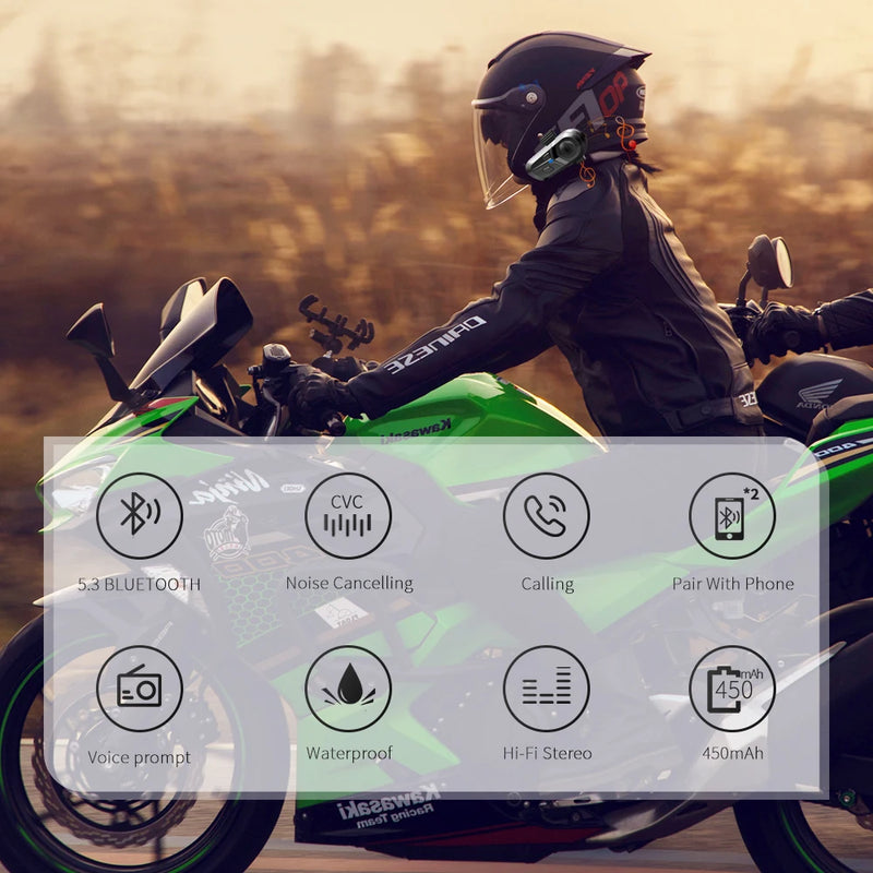 Fone de ouvido para capacete de motocicleta Bluetooth 5.3 à prova d'água