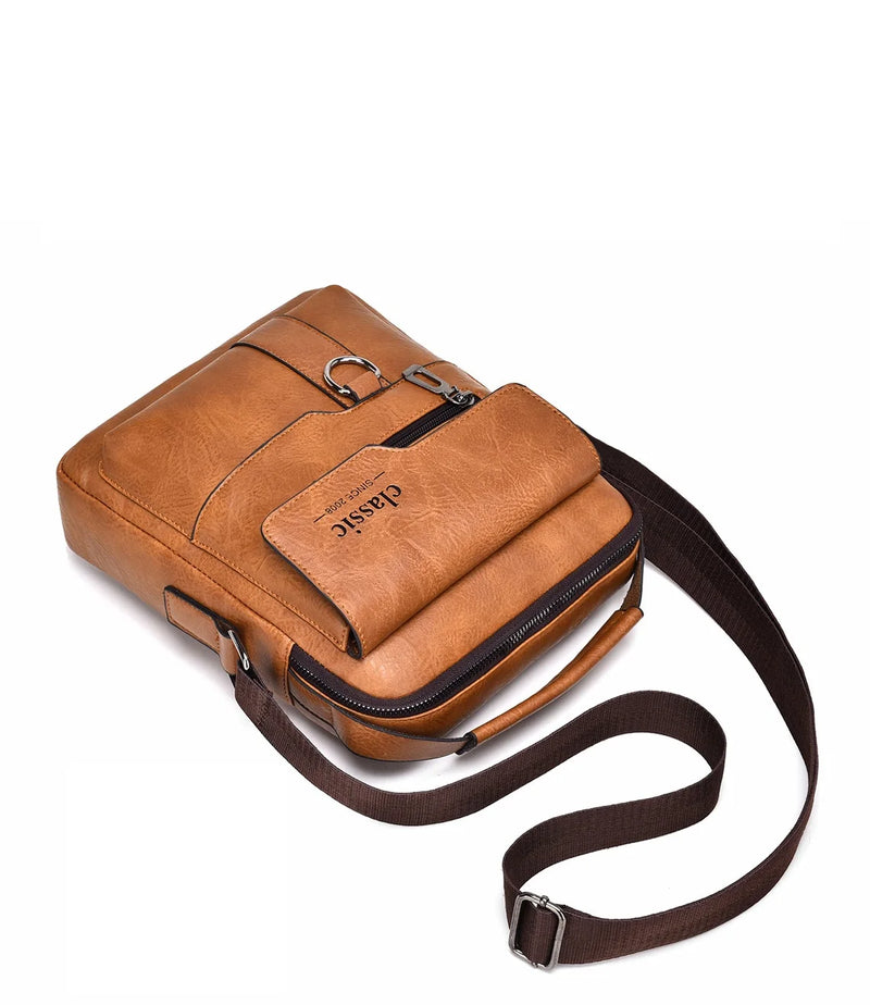 Bolsa transversal masculina de couro sintético, bolsa de ombro grande para viagem, bolsa de telefone para homens, pequena bolsa mensageiro