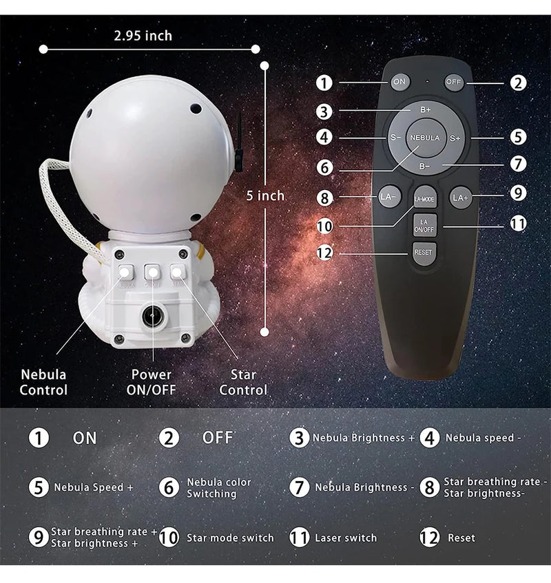 Projetor de luz de astronauta Galaxy Star, projetor de céu estrelado, lâmpada decorativa para quarto, nebulosa, luz noturna LED, presente para crianças e adultos