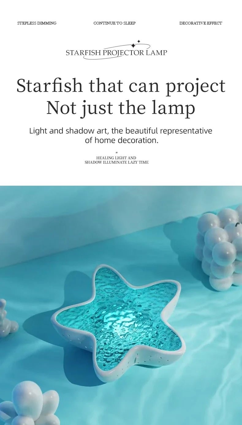 Luminária de mesa LED com luz noturna recarregável Starfish, projetor de ondas do oceano do norte, romântica para decoração de mesa e festival de quarto