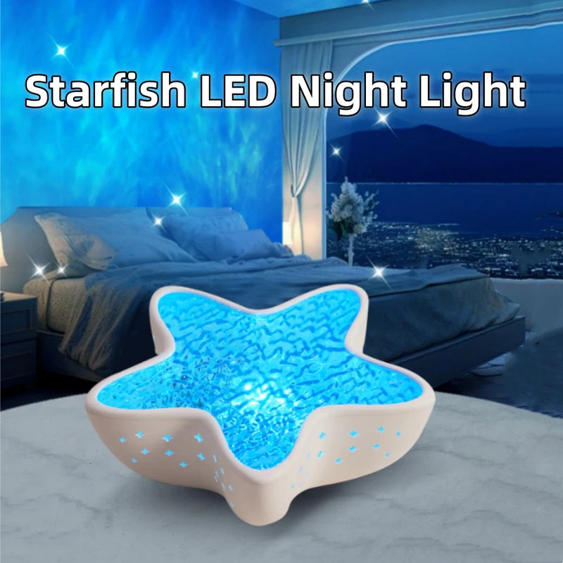 Luminária de mesa LED com luz noturna recarregável Starfish, projetor de ondas do oceano do norte, romântica para decoração de mesa e festival de quarto