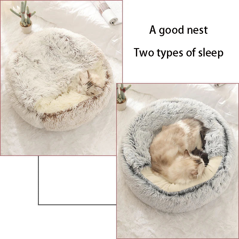Cama macia de pelúcia para animais de estimação com capa, cama redonda para gatos, colchão para animais de estimação, ninho quente para dormir em cães pequenos e gatinhos