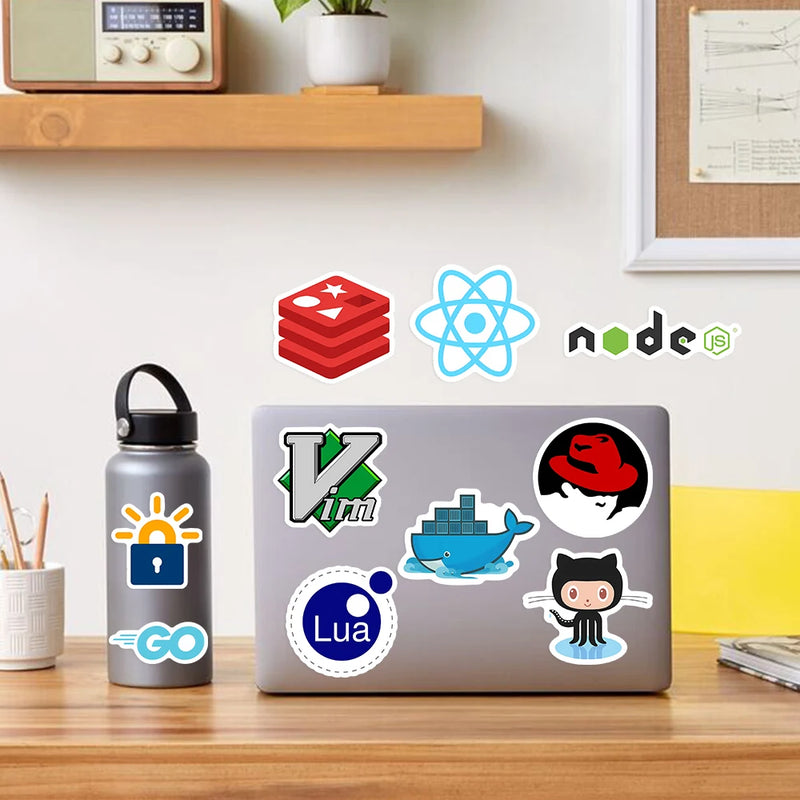 Adesivos de desenvolvimento, programação JS Docker, aplicativo HTML, Geek Hacker, faça você mesmo, decalque decorativo para laptop, telefone, mala, à prova d'água