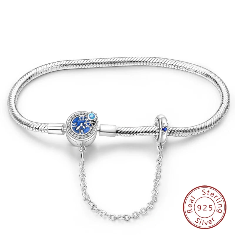 Novidades em prata esterlina 925, corrente de cobra, pulseiras com fecho de zircônia em formato de coração, berloques para panela, joias da moda, faça você mesmo, fabricação de presentes