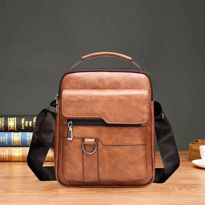 Bolsa transversal masculina vintage de couro, nova bolsa de ombro para homens, marrom, preta, bolsa mensageiro para negócios, com aba