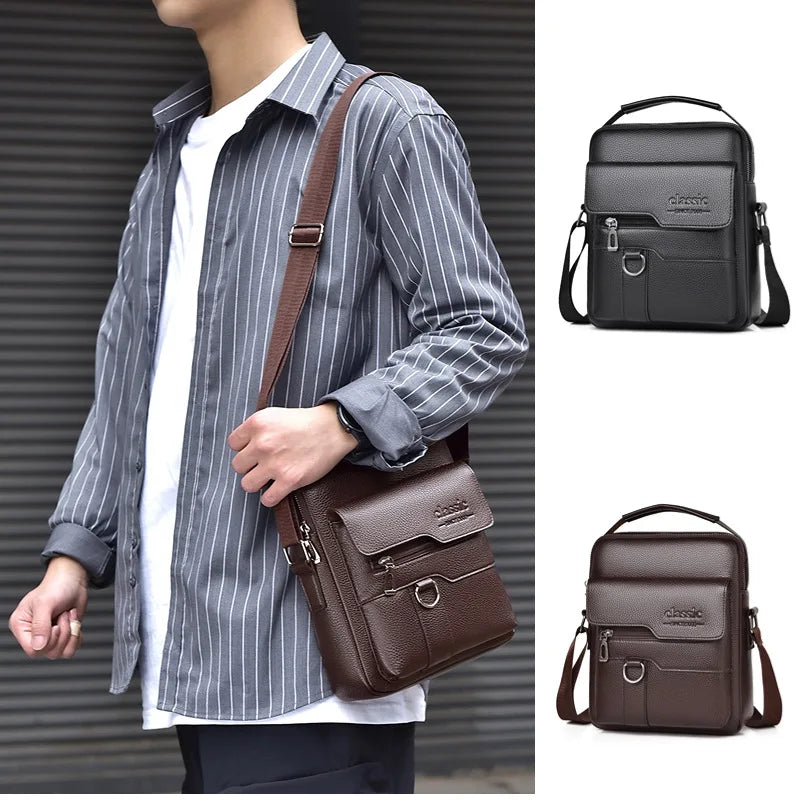Bolsa transversal masculina de couro sintético, bolsa de ombro grande para viagem, bolsa de telefone para homens, pequena bolsa mensageiro
