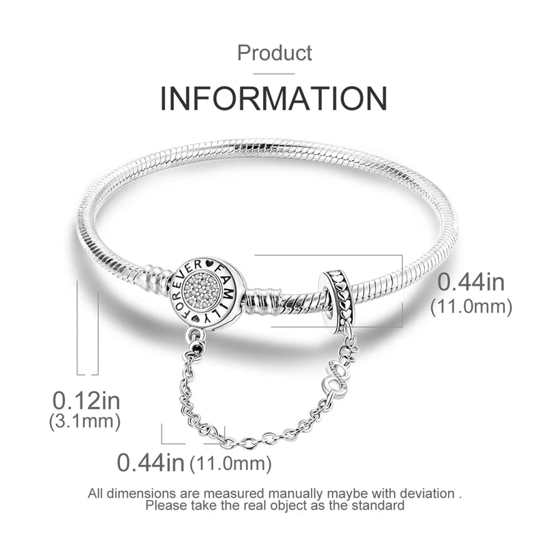 Novidades em prata esterlina 925, corrente de cobra, pulseiras com fecho de zircônia em formato de coração, berloques para panela, joias da moda, faça você mesmo, fabricação de presentes