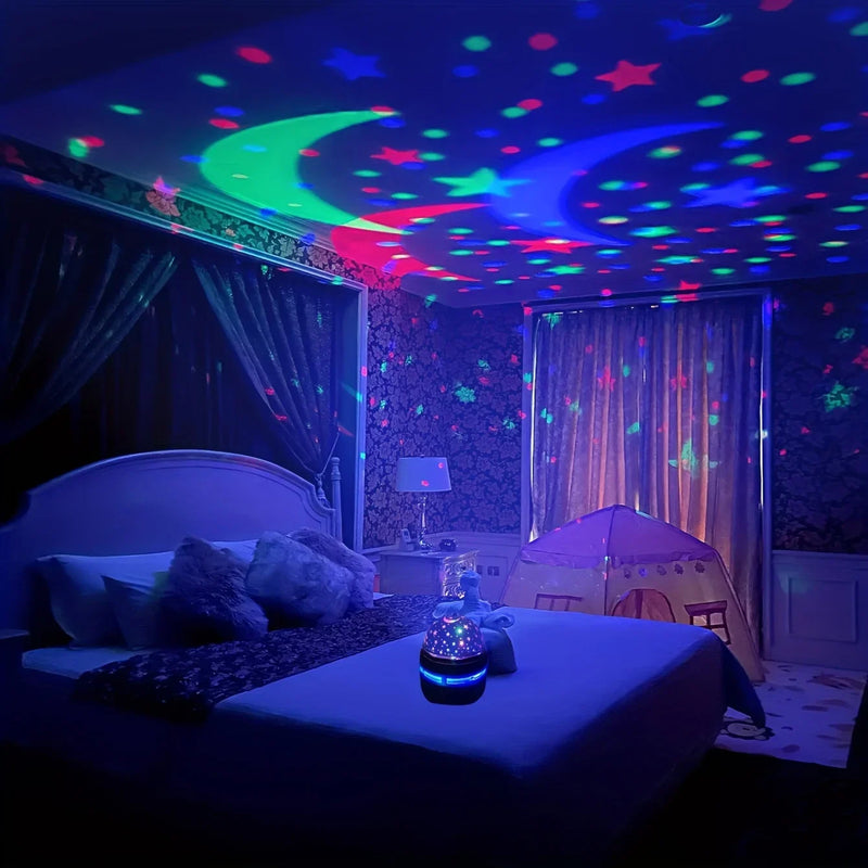 Luzes noturnas LED com céu estrelado, lâmpada projetora rotativa USB, bola mágica, lua, estrela, luzes de Natal, decoração de ambiente de casa
