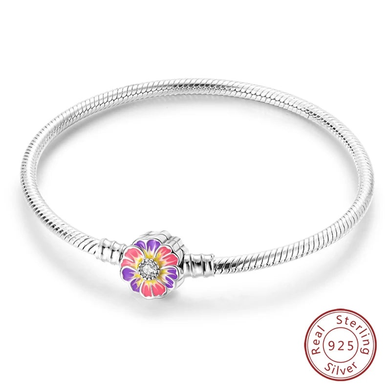 Novidades em prata esterlina 925, corrente de cobra, pulseiras com fecho de zircônia em formato de coração, berloques para panela, joias da moda, faça você mesmo, fabricação de presentes