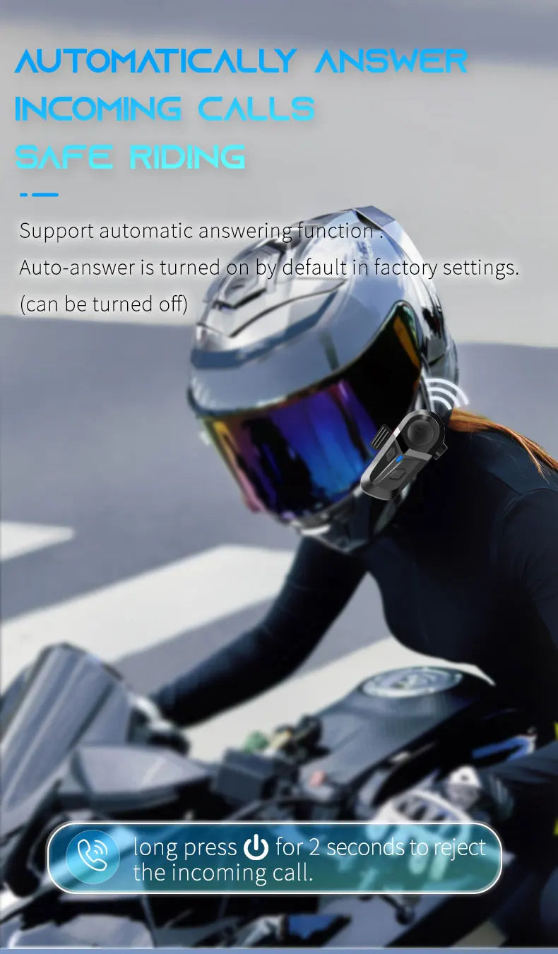 Fone de ouvido para capacete de motocicleta Bluetooth 5.3 à prova d'água
