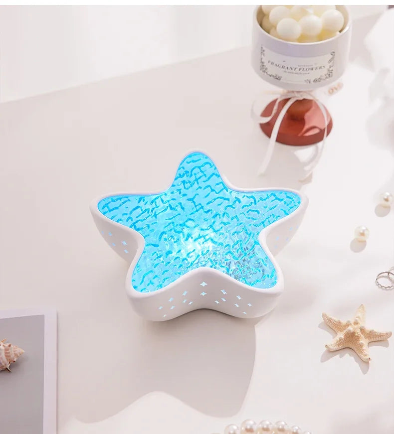 Luminária de mesa LED com luz noturna recarregável Starfish, projetor de ondas do oceano do norte, romântica para decoração de mesa e festival de quarto