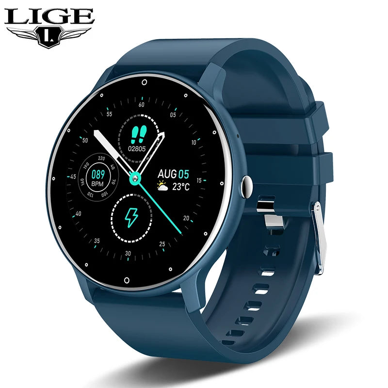 Relógio inteligente LIGE feminino e masculino com tela sensível ao toque, Bluetooth 5.2, à prova d'água, rastreador esportivo e fitness, IP67 de fábrica, ZL02, novo
