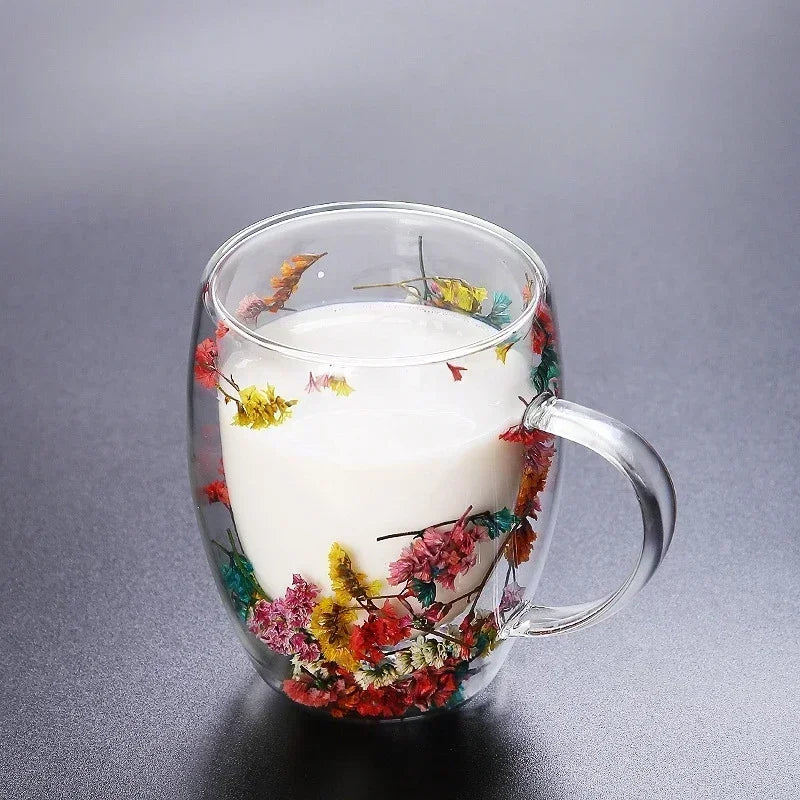 Caneca de café de vidro com parede dupla de 350 ml com alças,