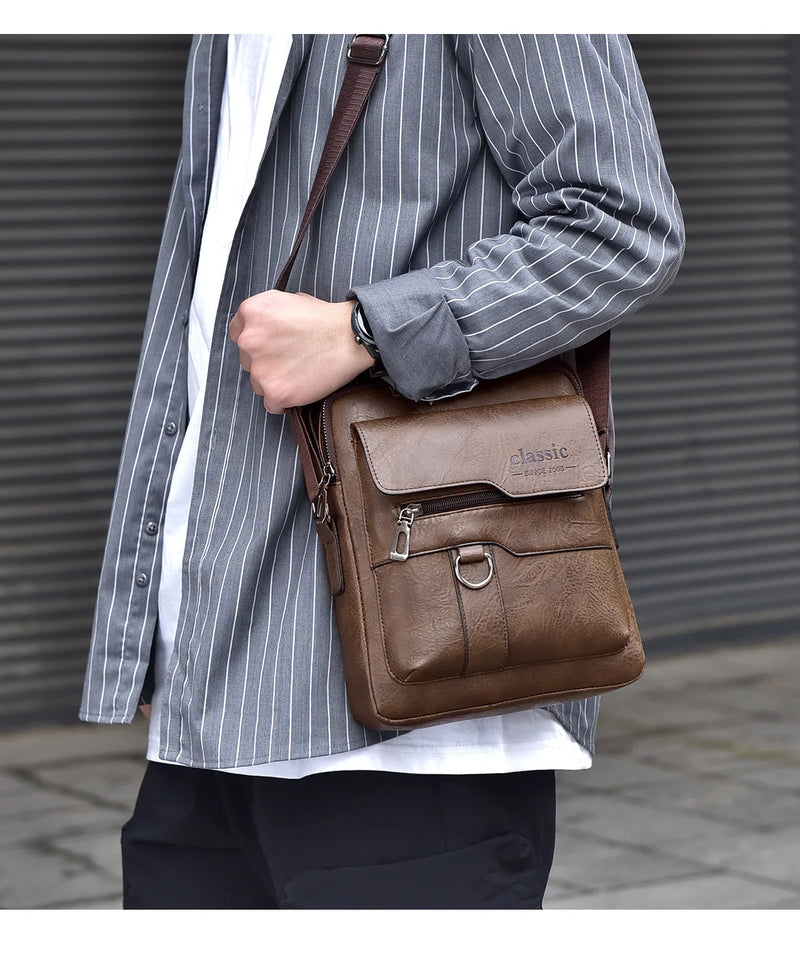 Bolsa transversal masculina de couro sintético, bolsa de ombro grande para viagem, bolsa de telefone para homens, pequena bolsa mensageiro