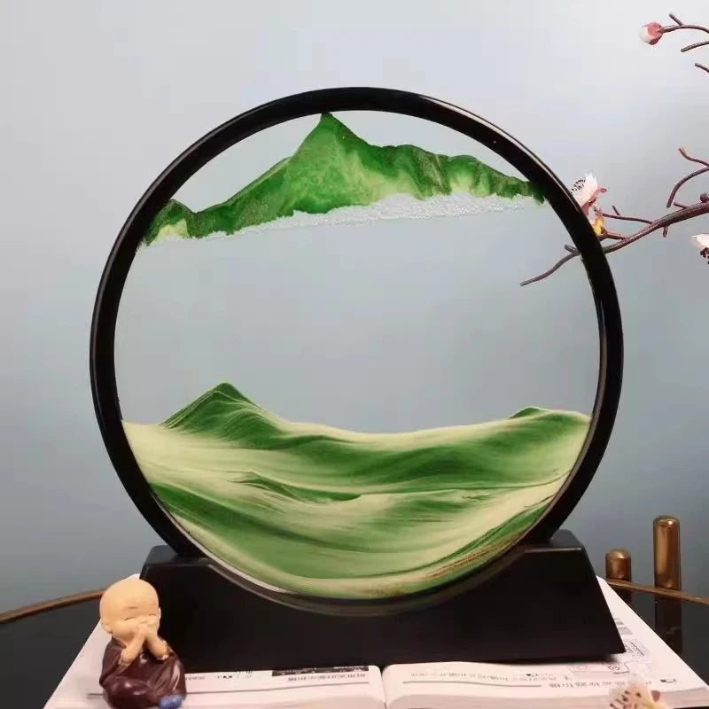 Ampulheta 3D Areia Movendo Areia Movendo Arte Imagem Redonda Vidro Profundo Mar Areia Paisagem