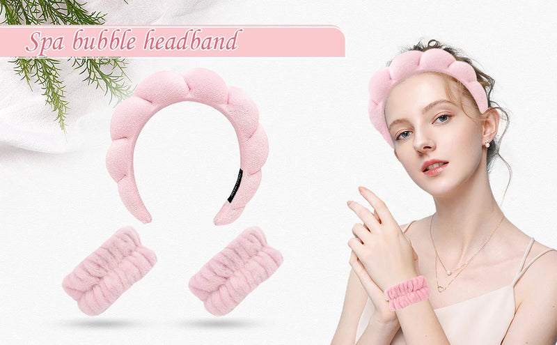 peças de pulseiras de microfibra da moda, scrunchies, faixa de cabeça fofa, faixa de cabeça de bolha para spa, lavagem do rosto, maquiagem, banho, cuidados com a pele