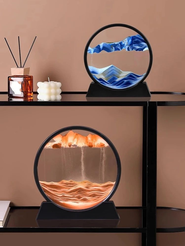 Ampulheta 3D Areia Movendo Areia Movendo Arte Imagem Redonda Vidro Profundo Mar Areia Paisagem