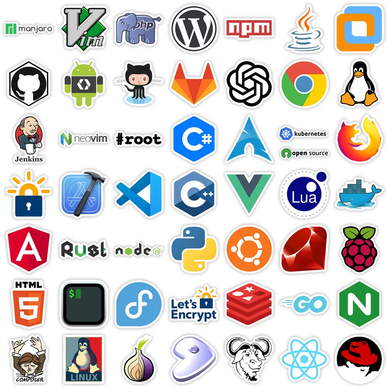 Adesivos de desenvolvimento, programação JS Docker, aplicativo HTML, Geek Hacker, faça você mesmo, decalque decorativo para laptop, telefone, mala, à prova d'água