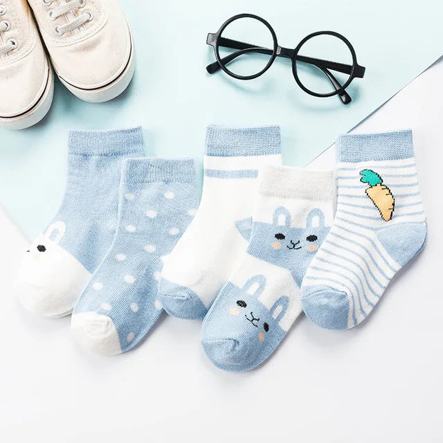 5 pares de meias infantis de algodão para meninos e meninas, bebês, fofas, de desenho animado