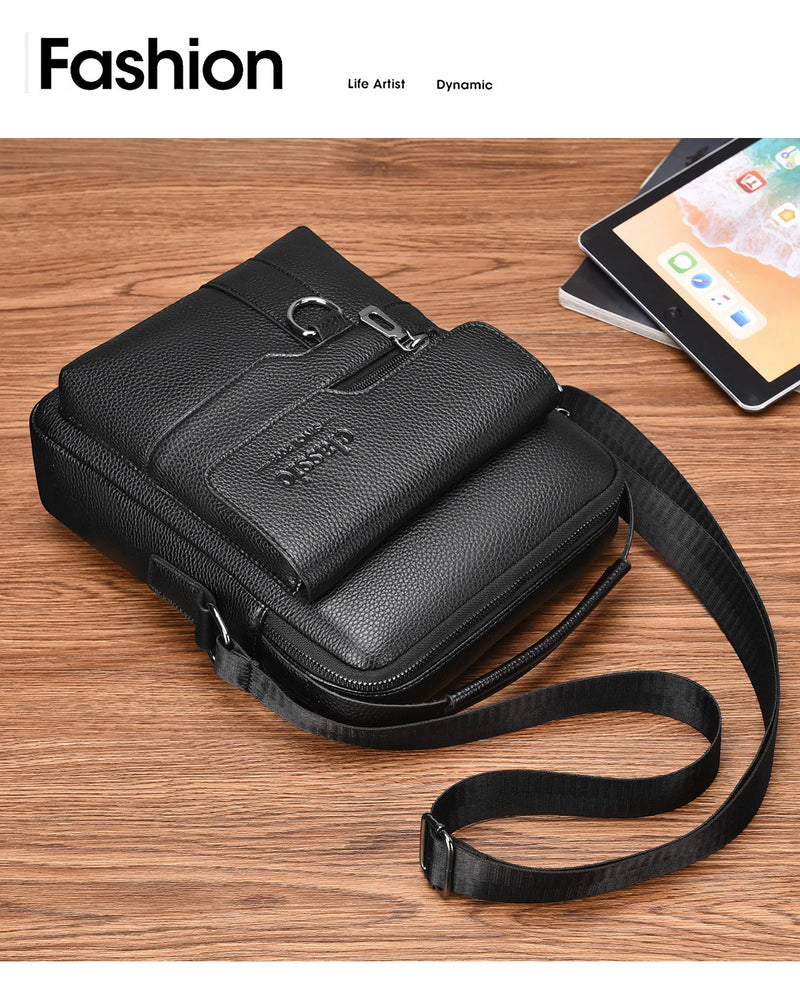 Bolsa transversal masculina de couro sintético, bolsa de ombro grande para viagem, bolsa de telefone para homens, pequena bolsa mensageiro