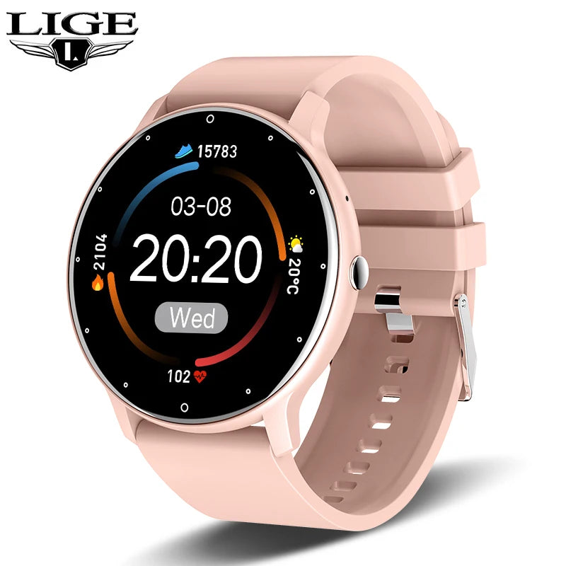 Relógio inteligente LIGE feminino e masculino com tela sensível ao toque, Bluetooth 5.2, à prova d'água, rastreador esportivo e fitness, IP67 de fábrica, ZL02, novo