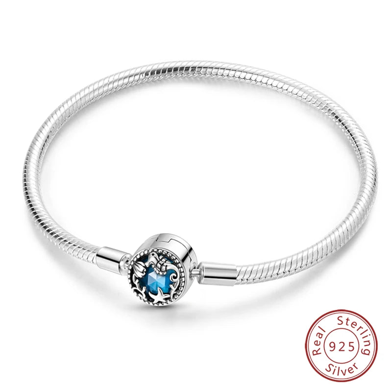 Novidades em prata esterlina 925, corrente de cobra, pulseiras com fecho de zircônia em formato de coração, berloques para panela, joias da moda, faça você mesmo, fabricação de presentes