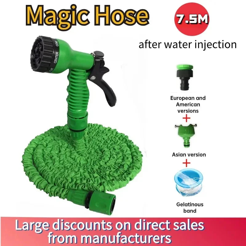 Mangueira expansível mágica de 7,5 m e 15 m, para irrigação de jardim doméstico, pulverizador de água multifuncional para limpeza de jardinagem