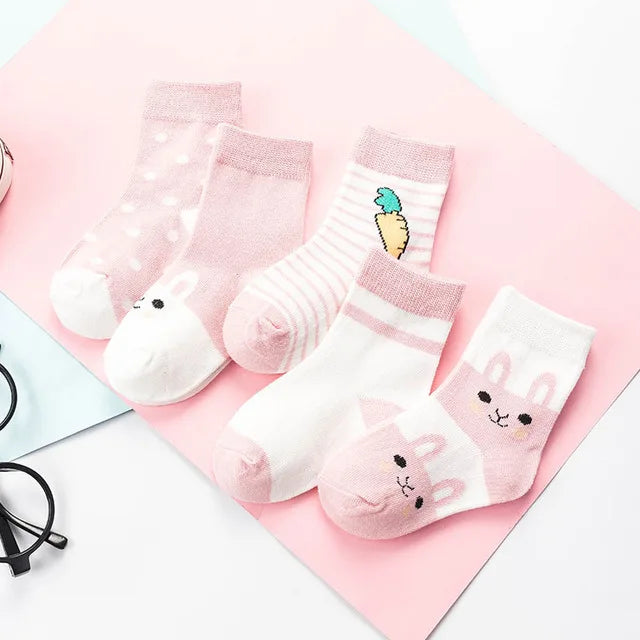 5 pares de meias infantis de algodão para meninos e meninas, bebês, fofas, de desenho animado