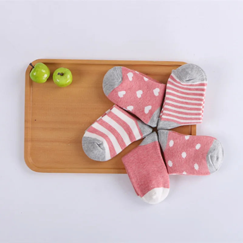 5 pares de meias infantis de algodão para meninos e meninas, bebês, fofas, de desenho animado