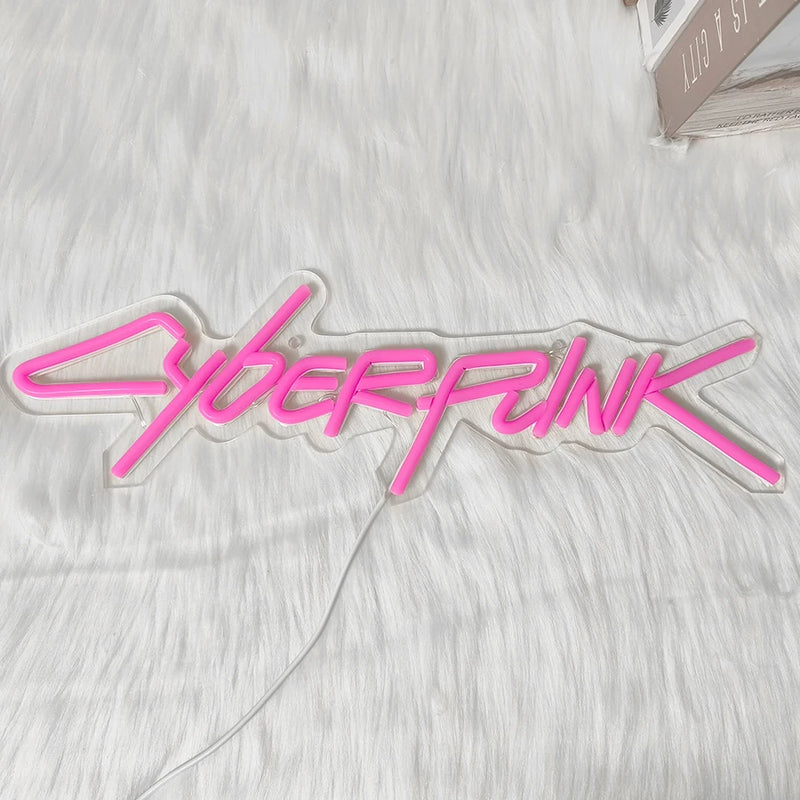 Placa de neon cyberpunk, placa com letras rosa, usada para decoração de parede, presente exclusivo para entusiastas de informática, sala de e-sports, decoração
